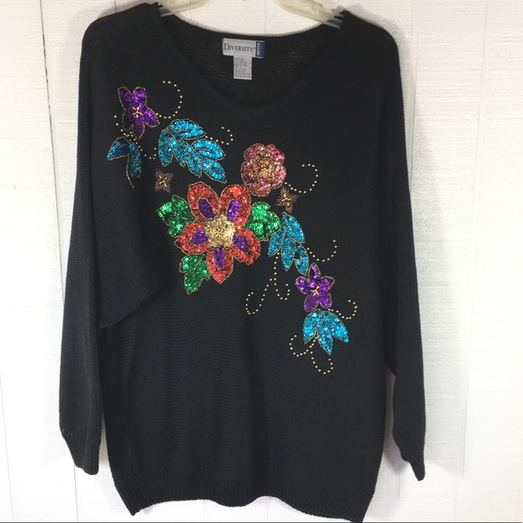 diversity Sweaters - Final Price! Vtg Sequined Sweater Holiday Party LP